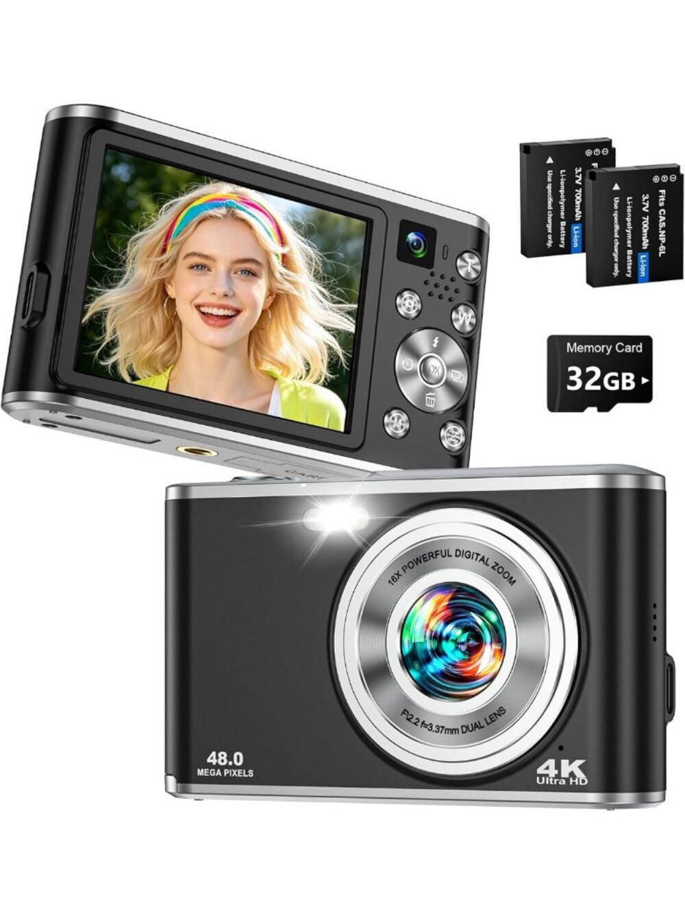 48MP 4K Digital Camera, Dual Lens, Autofocus, 16X Zoom - Perfect for Photography